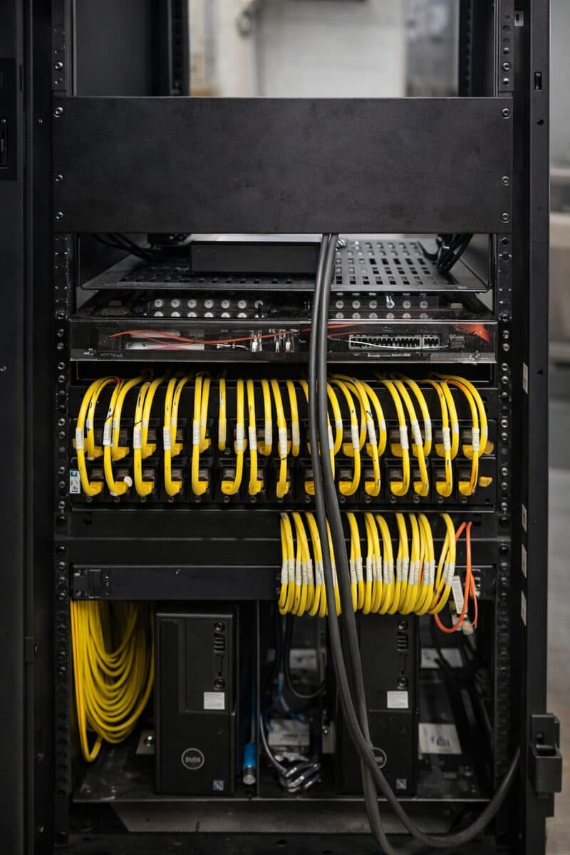 Networking equipment in industrial server rack